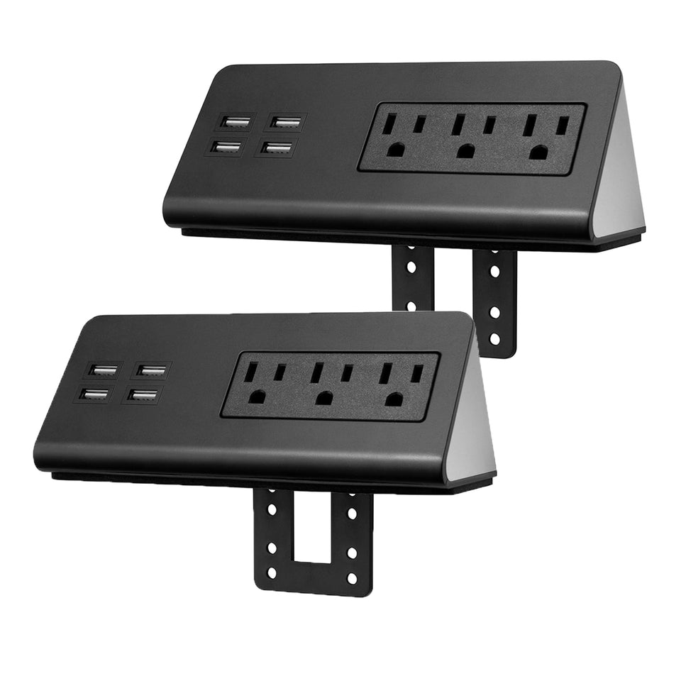 Emerising desk edge power strip with three AC outlets and four USB ports for charging multiple devices.