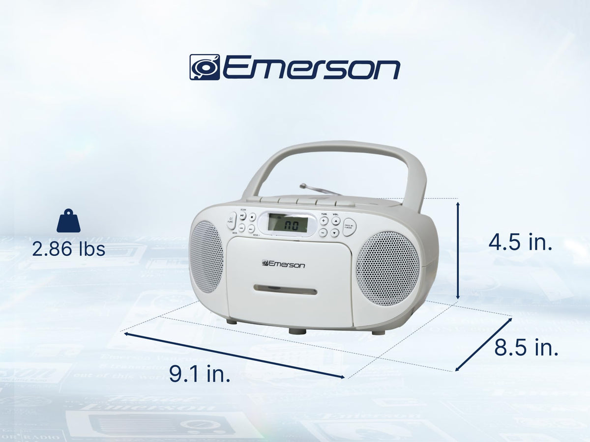 Emerson aux and headphone jacks pictured for connecting phones and private listening