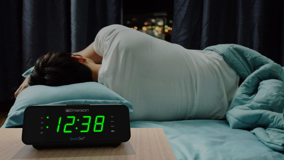Emerson CKS1900 compact bedside design fits nightstands and desks.