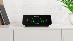 Emerson CKS1900 dimmed jade LED display for comfortable nighttime viewing.