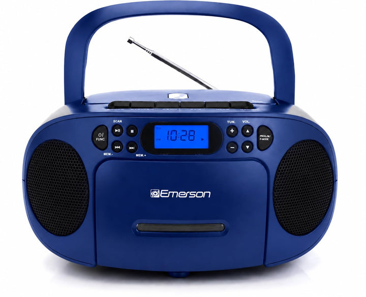 Emerson front view showing boombox ports and speakers for reliable playback