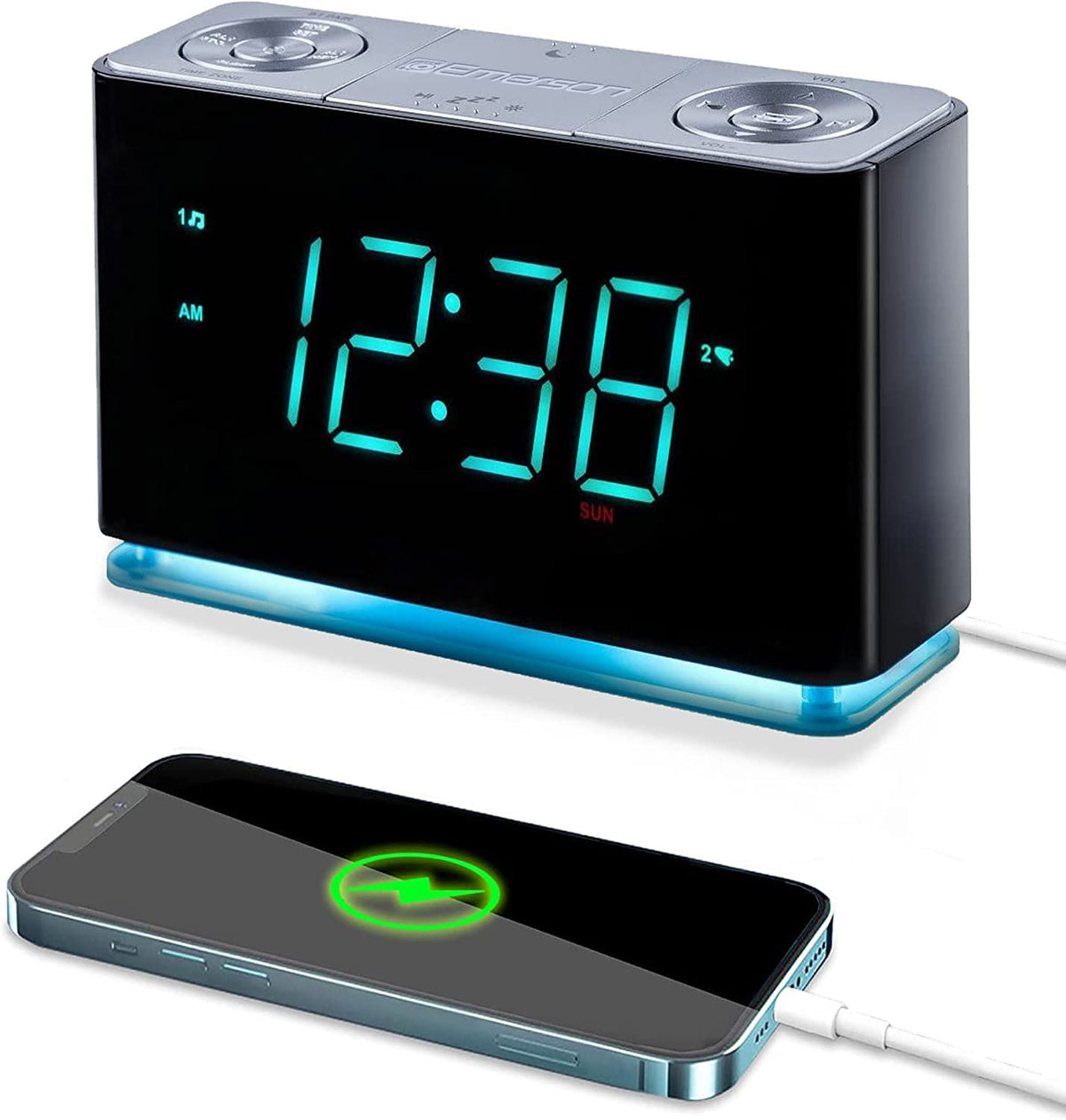 Emerson front view showing cyan LED display and easy readability benefit