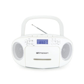 Emerson front view showing dual speakers and clear controls for versatile playback