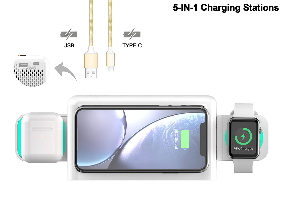 Emerson on a bedroom nightstand with phone and watch, reduces clutter