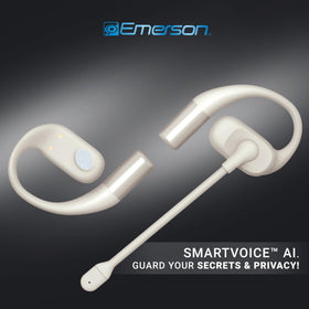 Emerson NoiseZero ENC mic close-up highlighting call clarity in busy environments.