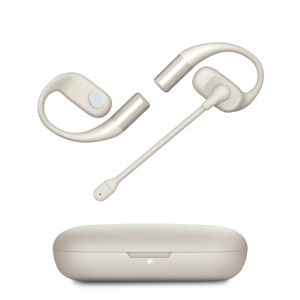 Emerson NoiseZero open-ear buds front view with compact case for daily use.