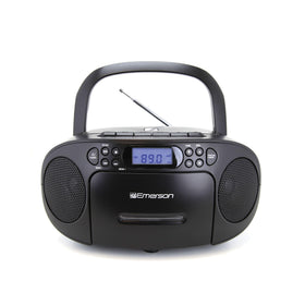 Emerson portable CD/cassette boombox with top-loading CD for versatile music playback