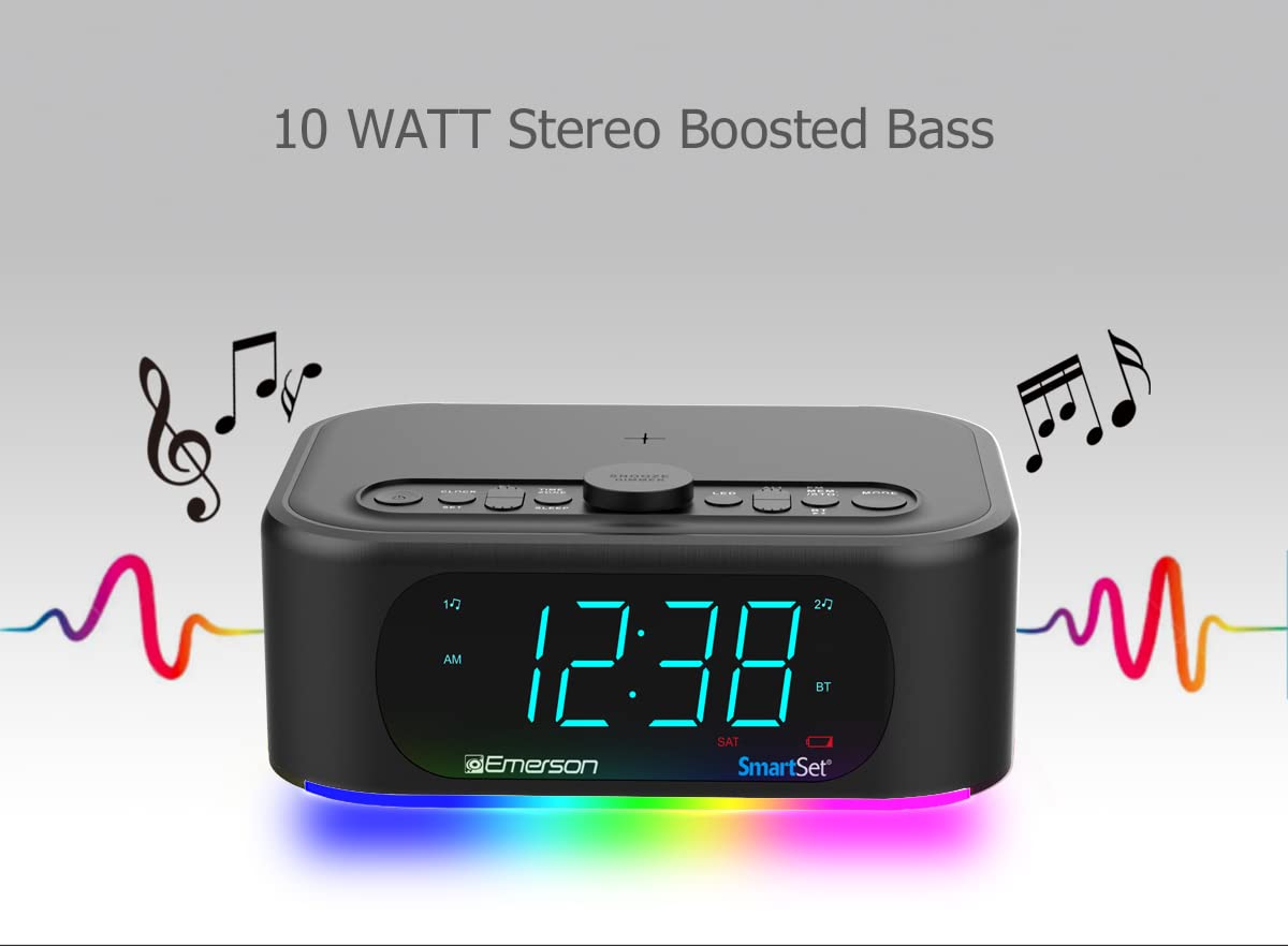 Emerson speaker close-up of 7-color LED modes demonstrating ambient light options