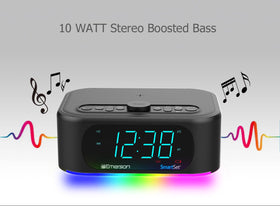 Emerson speaker close-up of 7-color LED modes demonstrating ambient light options