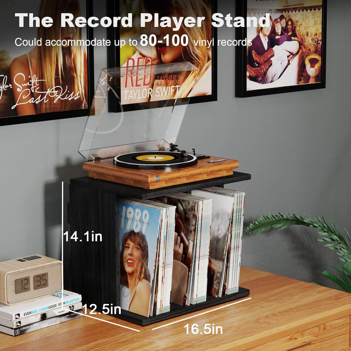 Emfogo record-player stand wall-mount close-up showcasing sturdy construction and easy access.
