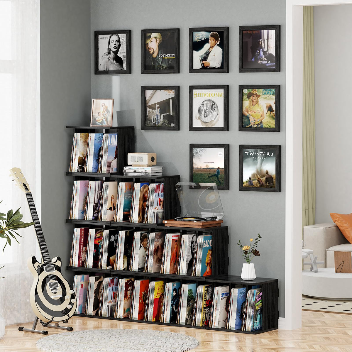 Emfogo vinyl stand highlights sturdy materials ensuring longevity and wobble-free display.
