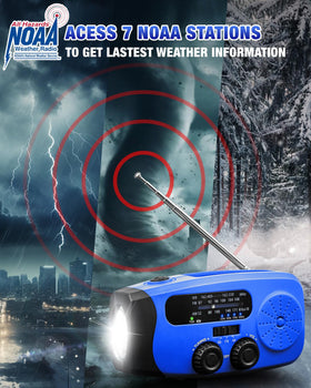 Emgykit emergency radio blue led-flashlight demonstrates bright, reliable lighting during outages.