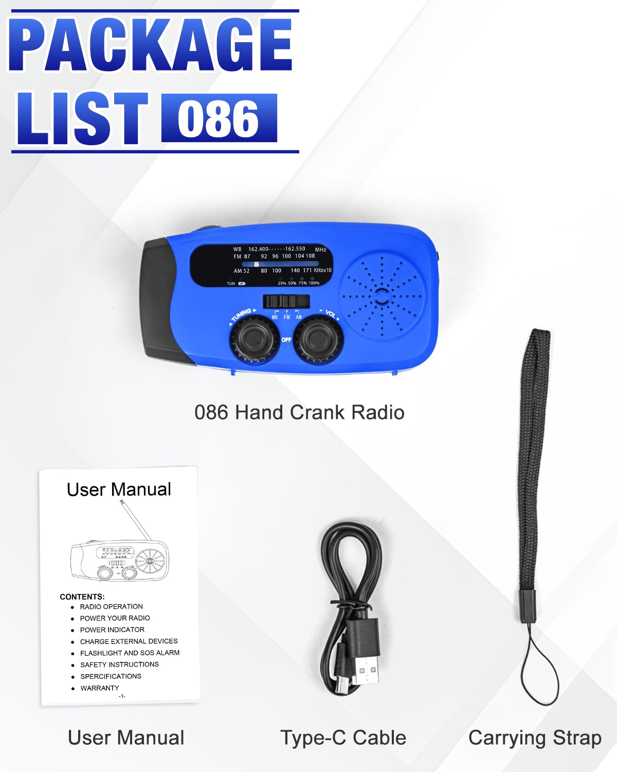 Emgykit emergency radio blue packaged ready for gifting or stocking emergency kits.