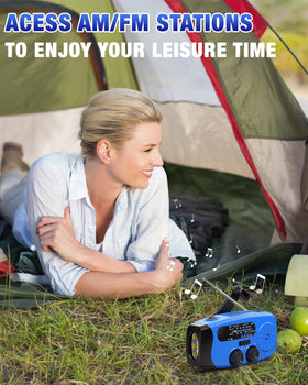 Emgykit emergency radio blue sos-function indicates a loud distress alert for help.