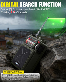 Emgykit R11 used at campsite demonstrating weather updates and music