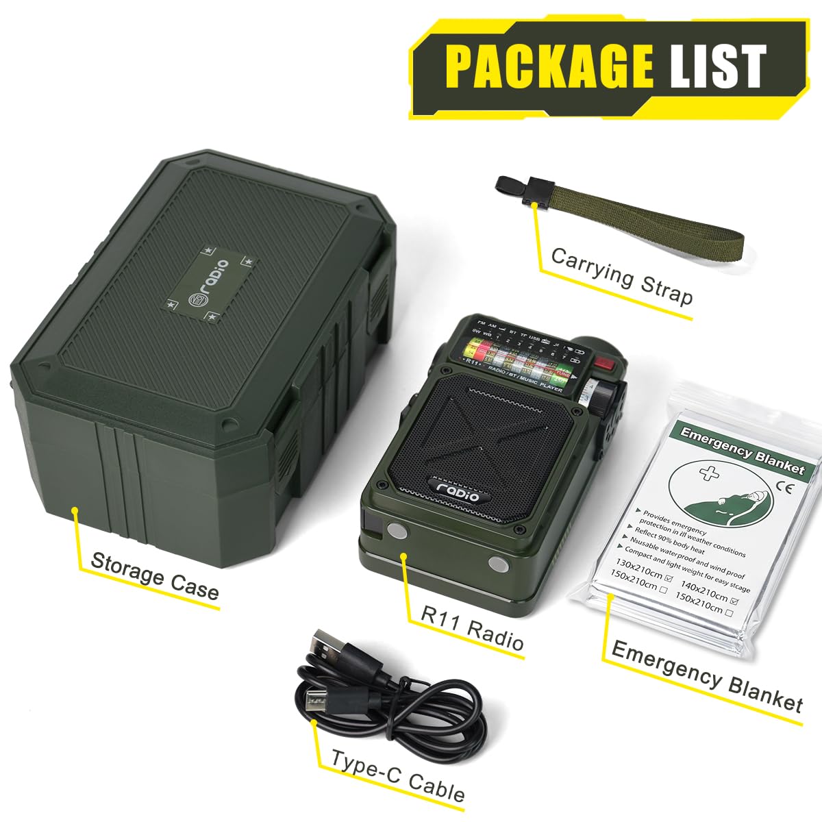 Emgykit R11 kit contents with thermal blanket and carrying strap for preparedness