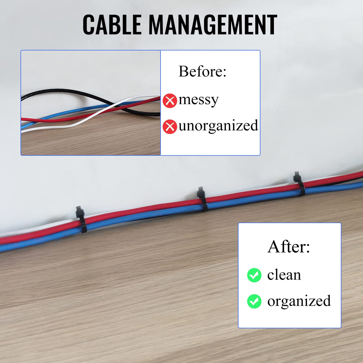 EMINCOUP heavy-duty zip tie handles up to 50 lb for robust installations.