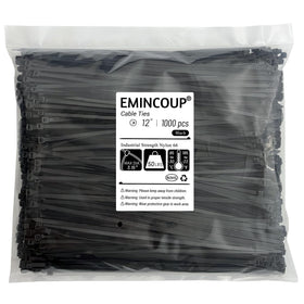 EMINCOUP zip ties 12 inch black 1000 pack for sturdy cable organization indoors.