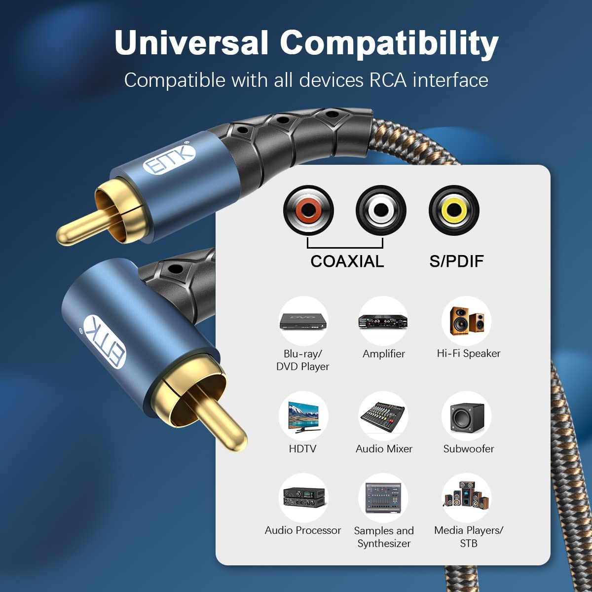 EMK 24K gold-plated RCA connector for durable, low-loss signal transfer.