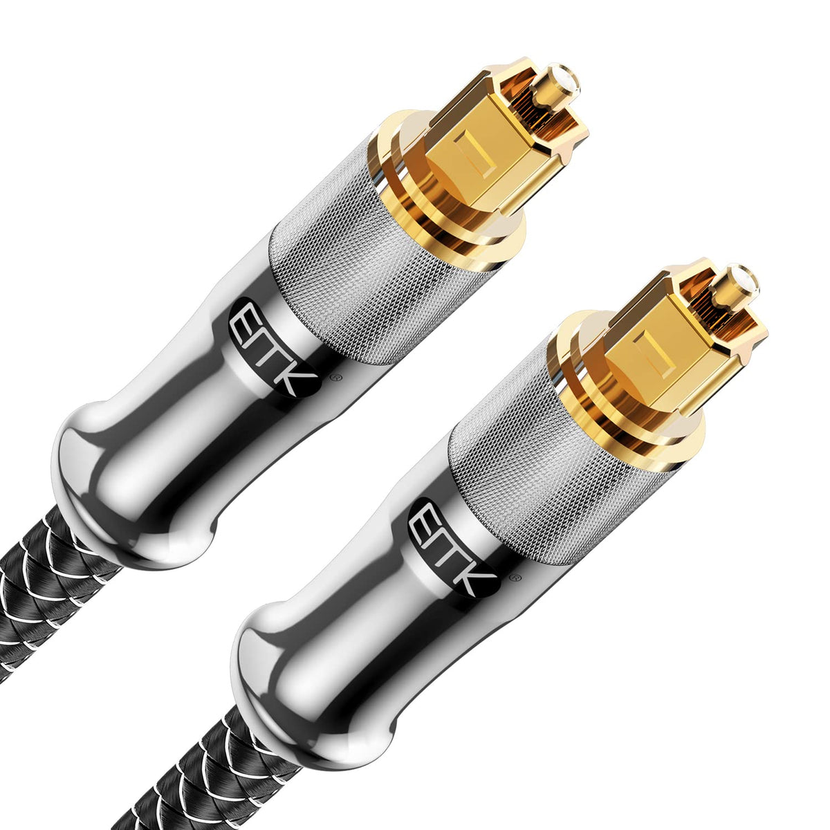 EMK 24K gold-plated Toslink cable 10ft connects TV and soundbar with clear audio.