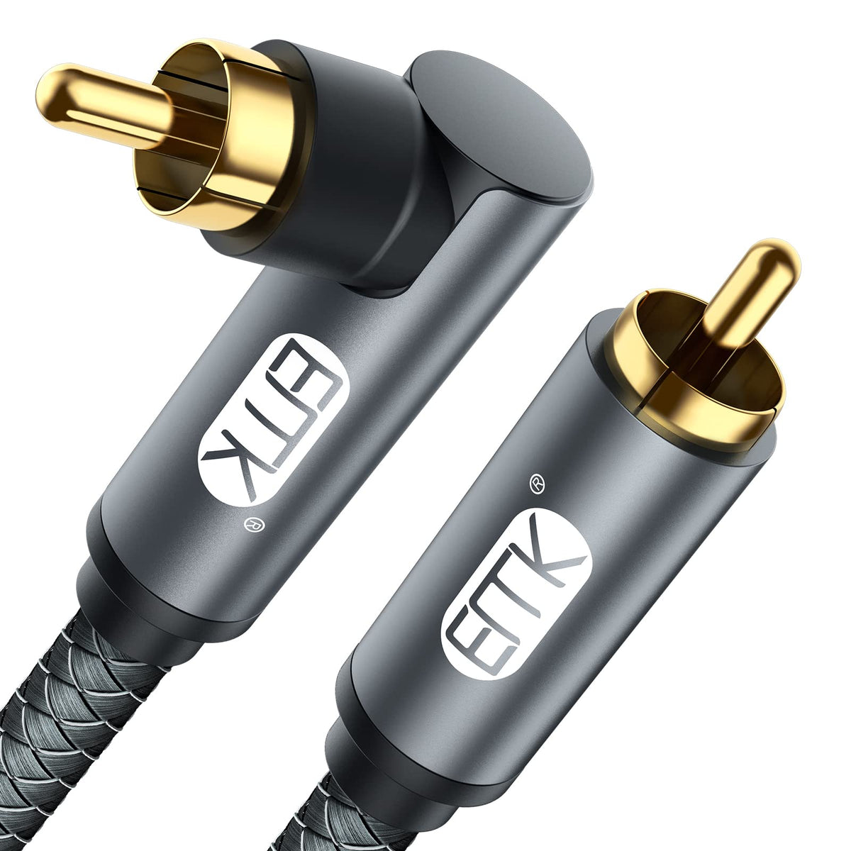 EMK 90 degree RCA cable right-angle connection for compact setups and stable audio transfer.