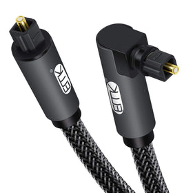 EMK 90-degree Toslink cable plug angle for tight-space TV setups.