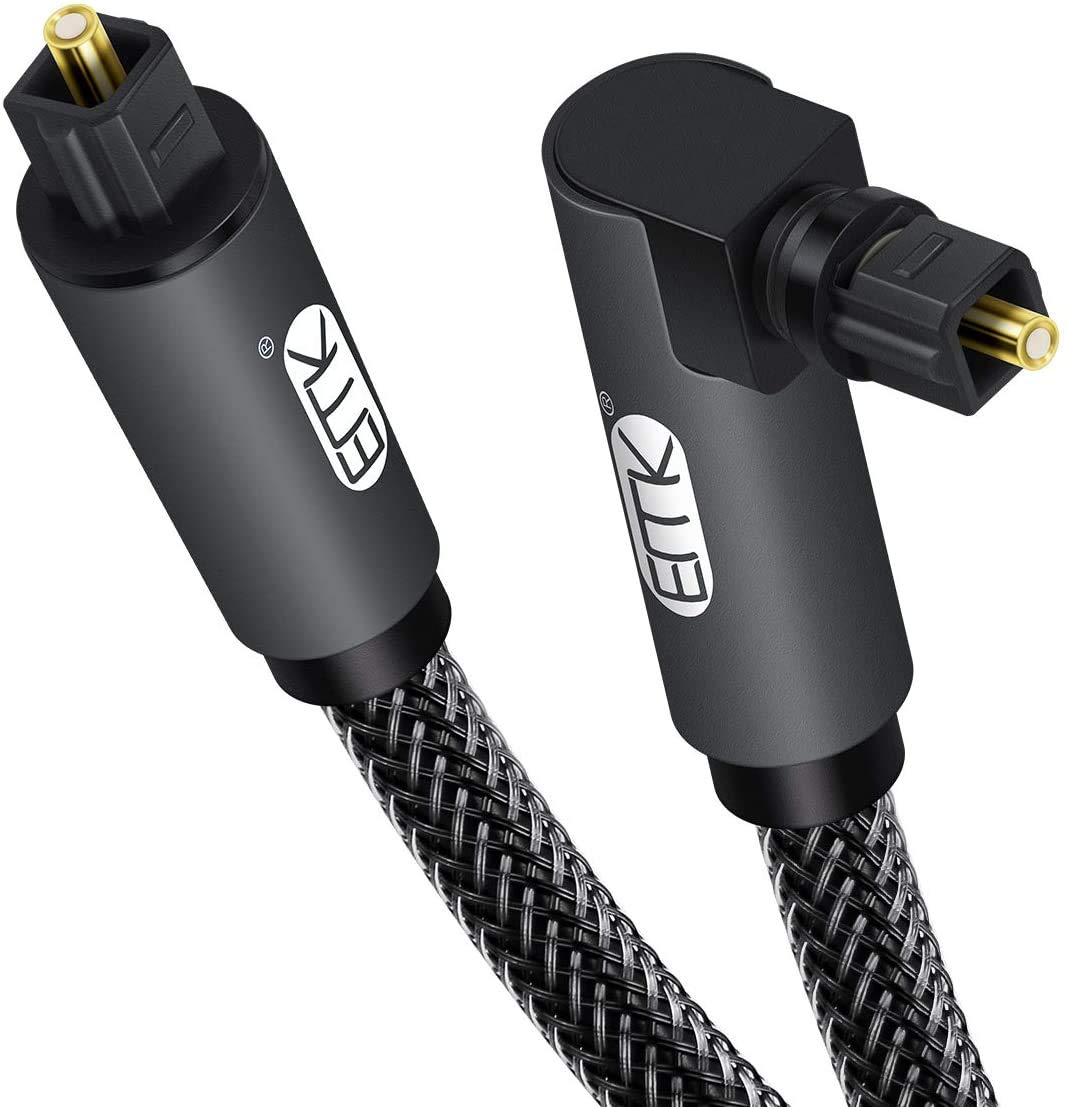 EMK 90-degree Toslink cable reduces angle stress in tight entertainment centers.