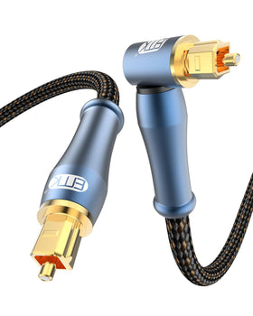 EMK 90-degree Toslink plug blue for tight spaces and easy setup.