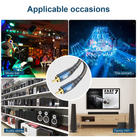 EMK cable connected between subwoofer and receiver for low-noise audio