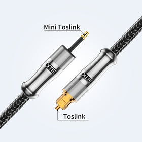 EMK nylon-braided mini Toslink cable for durability and tangles resistance.