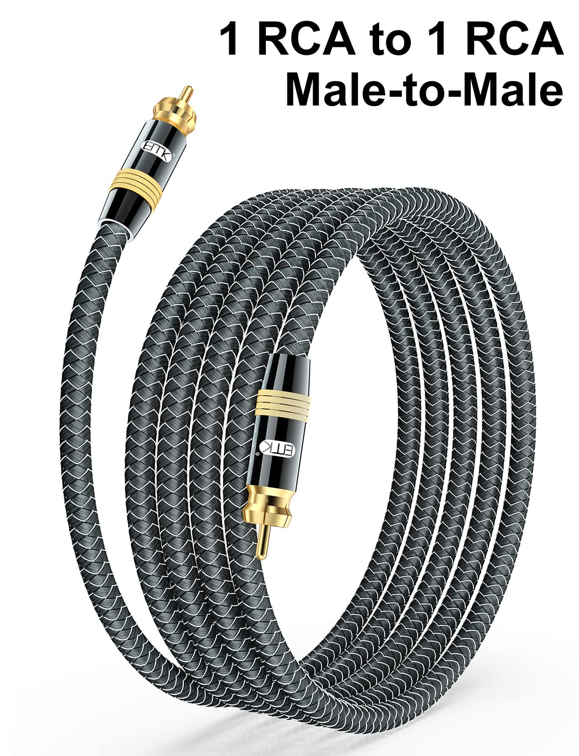 EMK nylon braided jacket offers flexible, kink-resistant RCA cable installation.