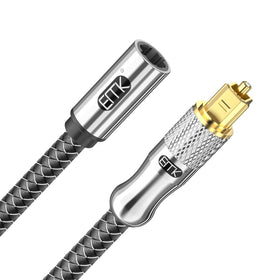 EMK optical cable extension with 24K gold Toslink connectors extends TV to soundbar for enhanced audio clarity