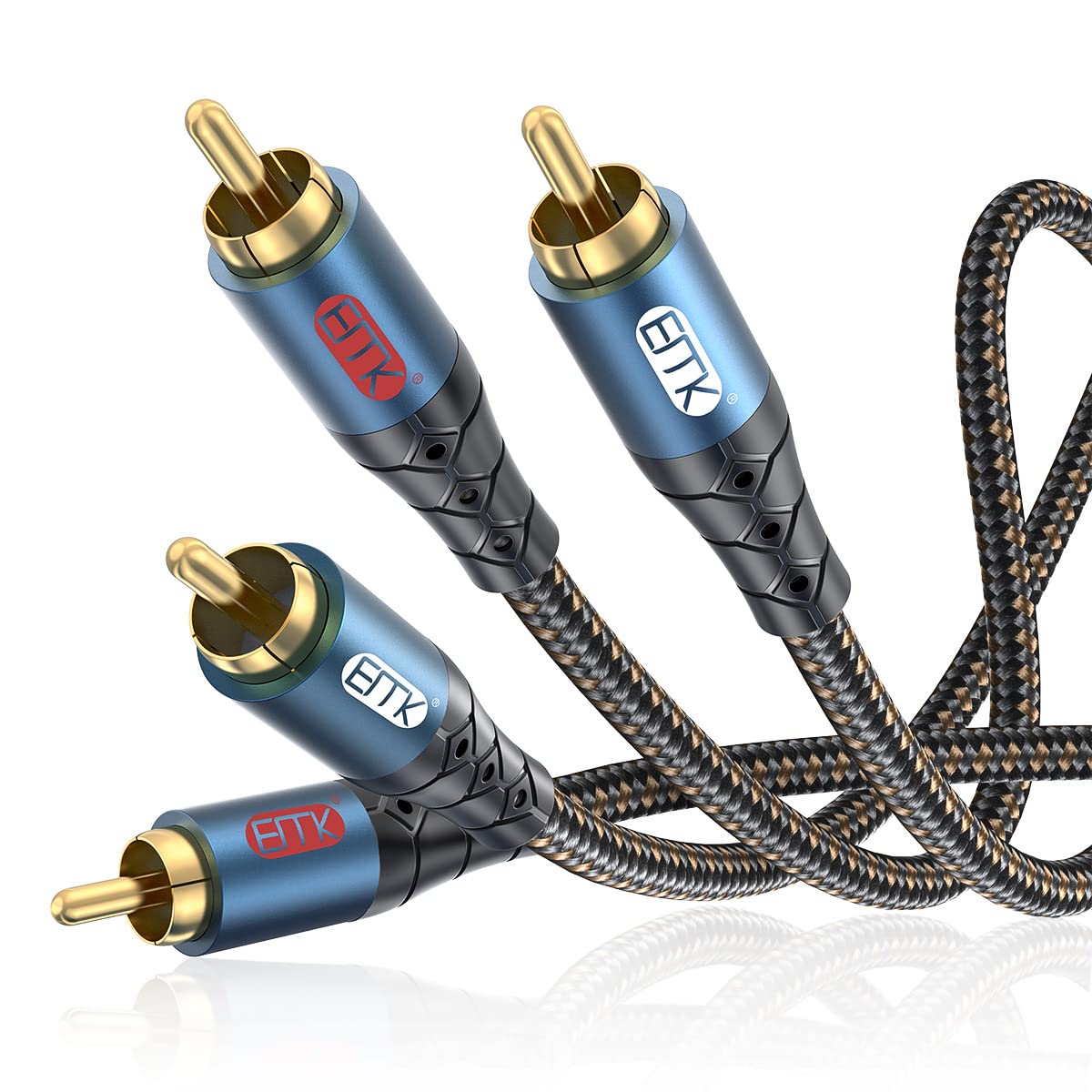 EMK 5ft RCA cable shows 2RCA connectors for reliable stereo transfer and clean signal path.