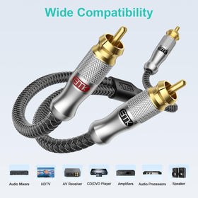 Close-up of EMK RCA gold-plated connectors for low signal loss