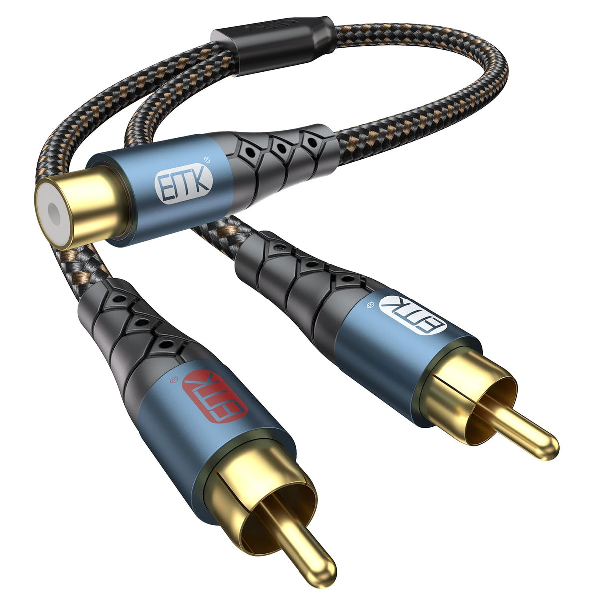 EMK RCA splitter with nylon braided cable for durable one-to-two audio connections