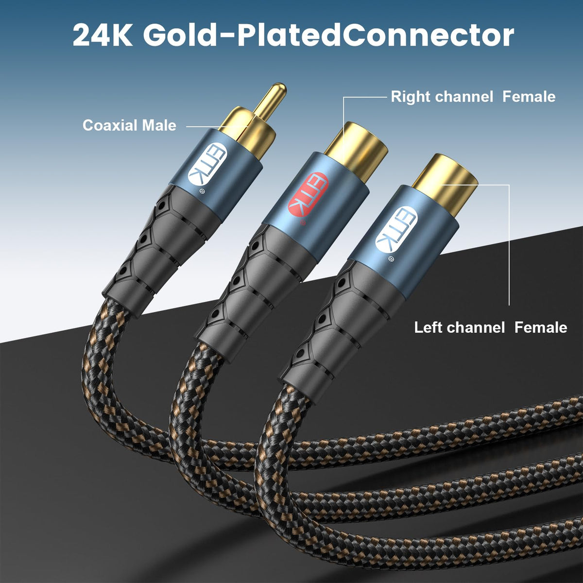EMK RCA splitter gold-plated contacts ensure minimal signal loss.