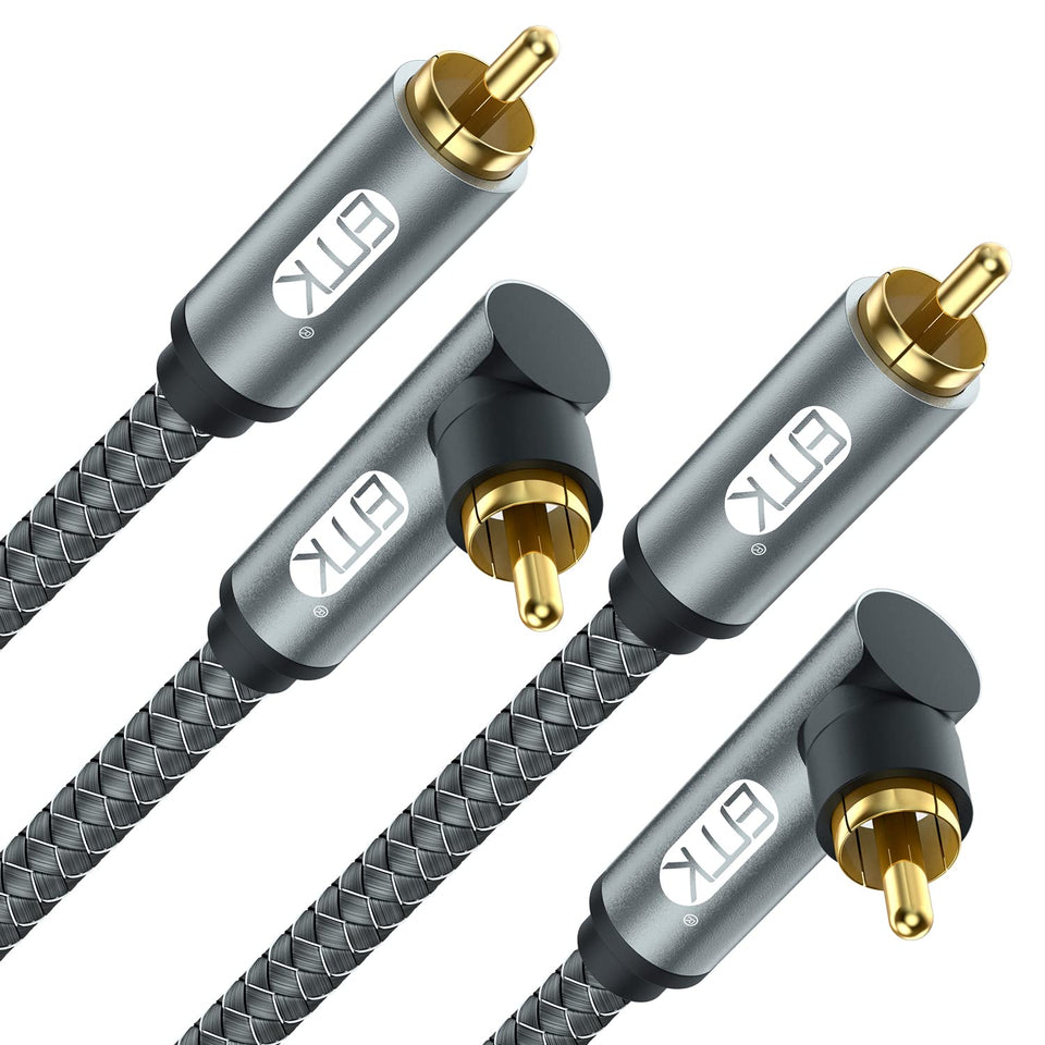 EMK right-angle RCA front view showing neat wall-mounted connection benefit