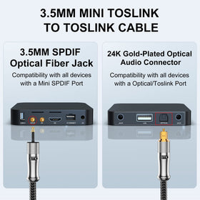 EMK silver Toslink cable delivers clear audio with low distortion.