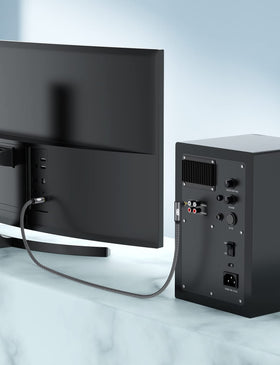 EMK dual-shielded subwoofer cable reducing interference for clearer bass