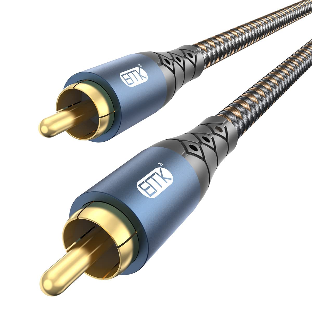 EMK subwoofer RCA cable with 24K gold-plated connectors for premium audio clarity.