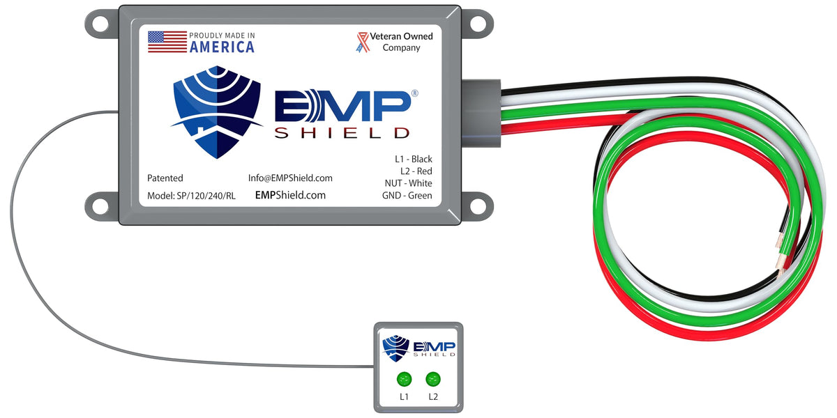 EMP Shield indicator light closeup signaling active protection for home electronics