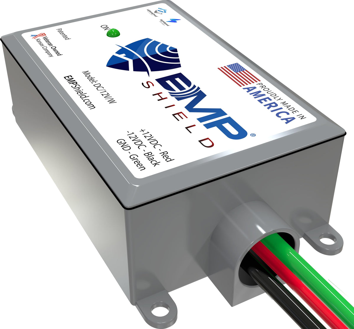 EMP Shield dashboard install shows 12V protection for vehicle electronics