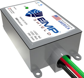 EMP Shield dashboard install shows 12V protection for vehicle electronics