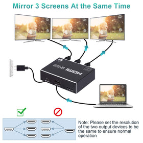 ENBUER 1x3 HDMI Splitter in use mirroring signal to three displays