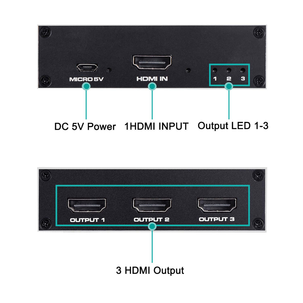 ENBUER 1x3 HDMI Splitter package content includes power adapter and manual