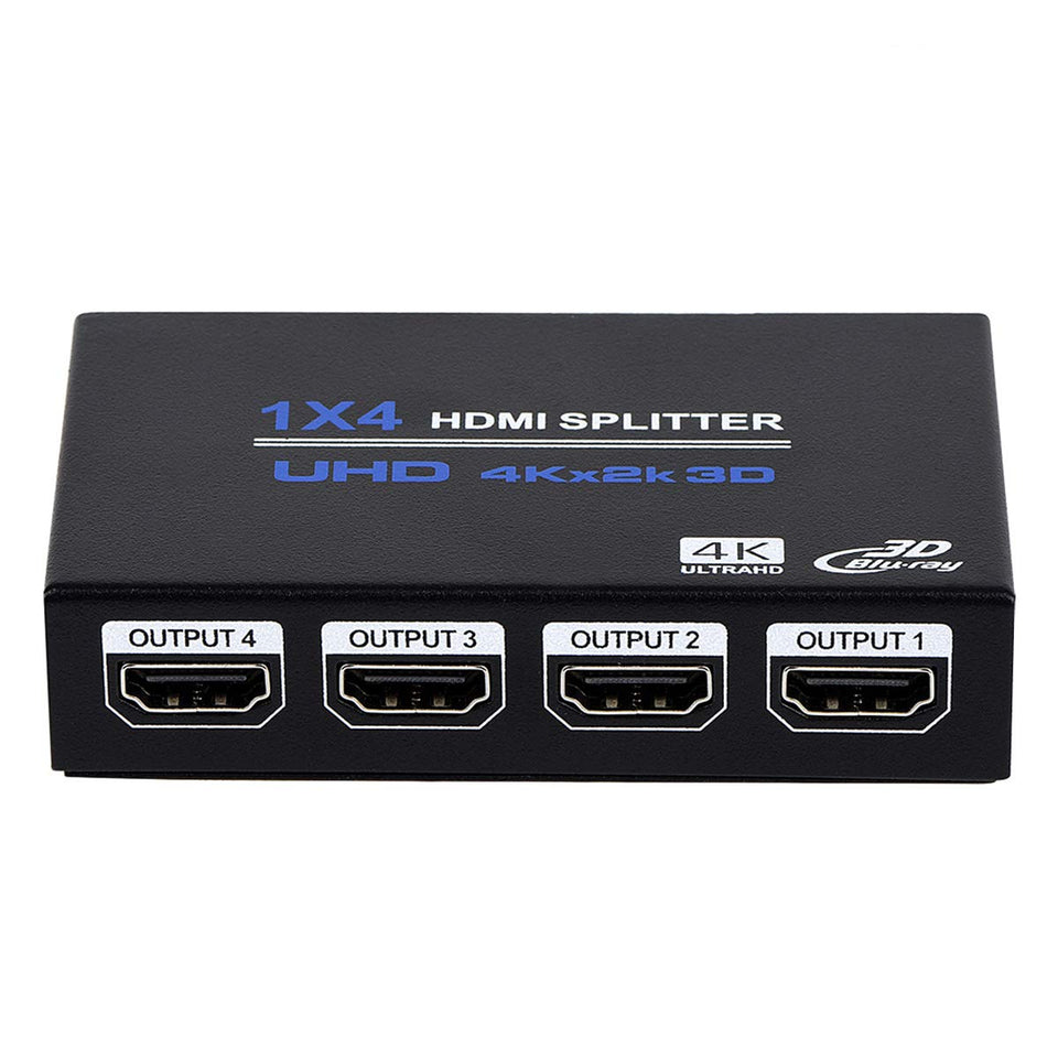 ENBUER 1x4 HDMI Splitter front view showing compact design for easy setup