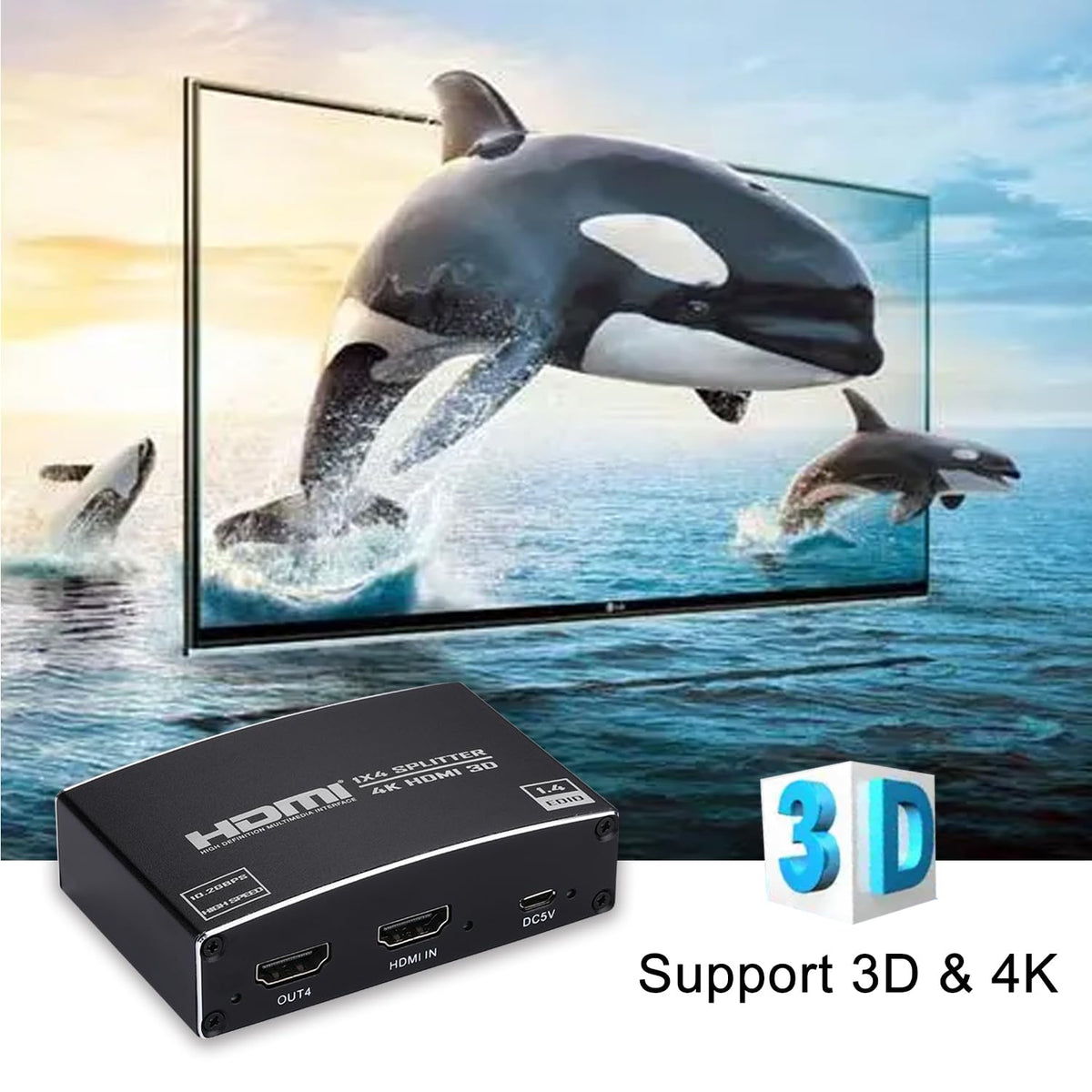 Enbuer HDMI Splitter 4K compatibility label ensures high resolution mirroring