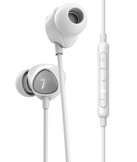 ENCASED earbuds worn by user in urban setting for comfortable commute listening