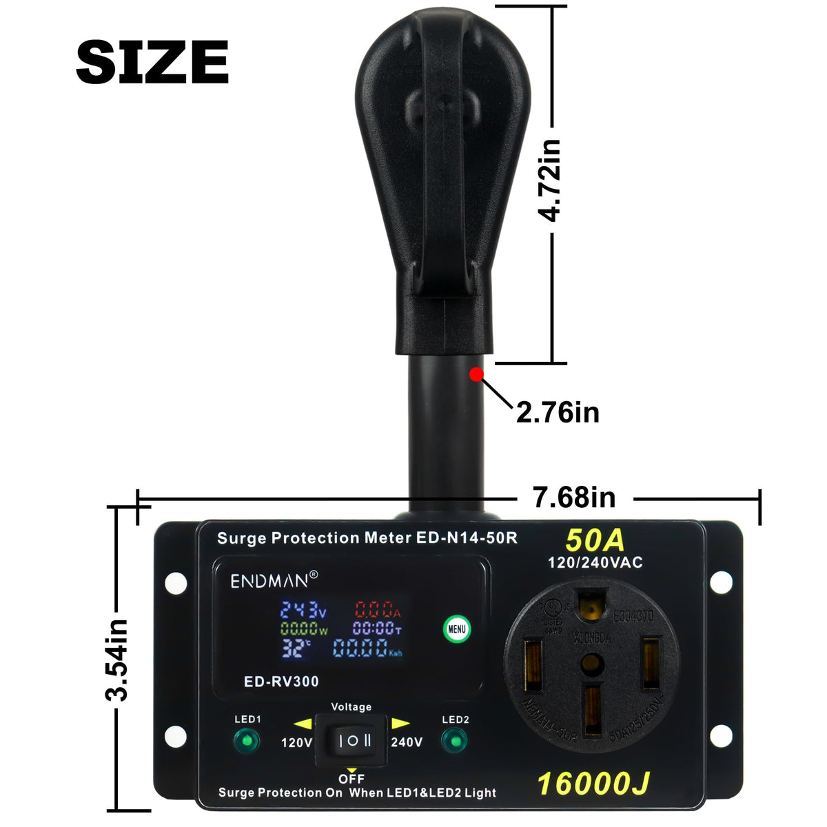 ENDMAN 16,000-Joule surge defense protects appliances during storms.