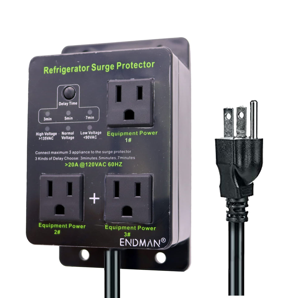 ENDMAN fridge surge protector front view guards against voltage spikes.